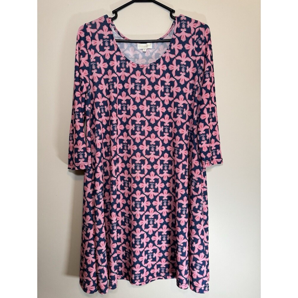 SIMPLY SOUTHERN Women's Tropical Floral Pineapple Midi 3/4 Sleeve Dress Sz SMALL